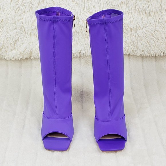 Purple Stretch Square Open Toe Ankle Boots - Picture 9 of 11